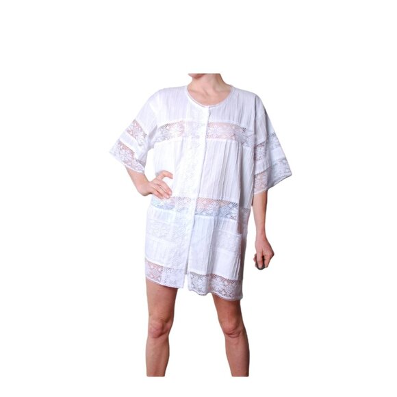 Vintage 80’s Lace Swimsuit Cover/Cardigan White Size L Bohemian Beach Coastal - Picture 1 of 9